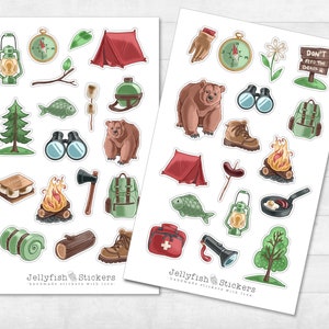Conjunto de pegatinas de camping - pegatinas de diario, pegatinas del planificador, montañas de pegatinas, pegatinas naturaleza, plantas, senderismo, desierto, vacaciones, viajes, camping