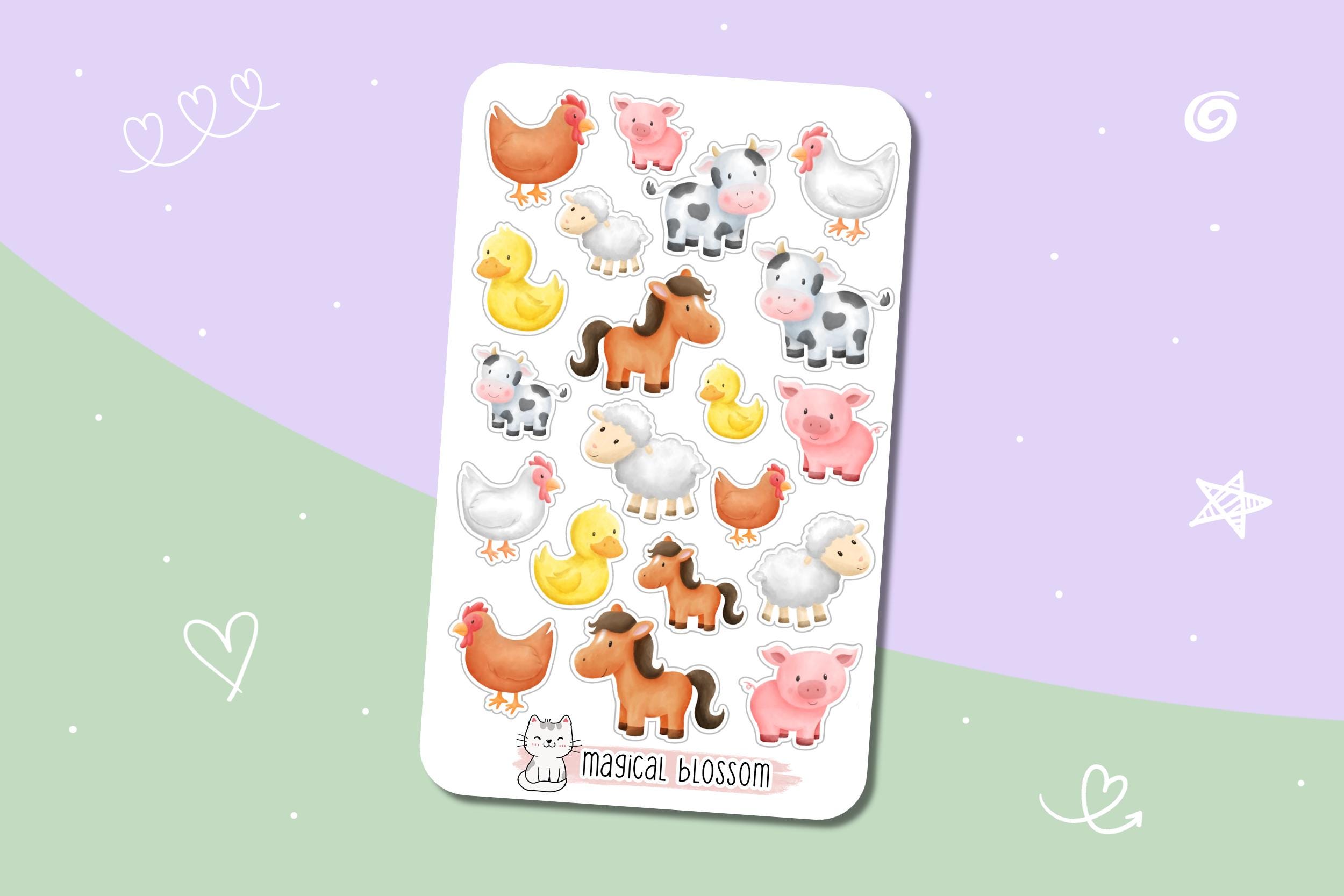 Farm Sticker Sheet - Stickers, Animals, Duck, Pig, Cow, Horse, Chicken ...