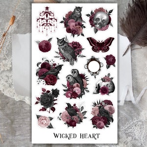 Rosen und Vögel Pink Stickerbogen - Aufkleber, Sticker, Magie, Totenkopf, Hexe, Vampir, Gothic, Halloween, Blumen, Schmetterling