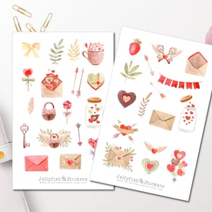 Conjunto de pegatinas del Día de San Valentín - Pegatinas, Pegatinas de diario, Pegatinas del planificador, Amor de pegatinas, Corazones de pegatinas, Letras de pegatinas