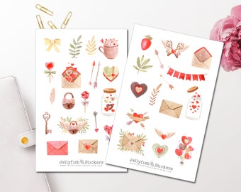 Valentinstag Sticker Set - Aufkleber, , Journal Sticker, Planer Sticker, Sticker Liebe, Sticker Herzen, Sticker Briefe