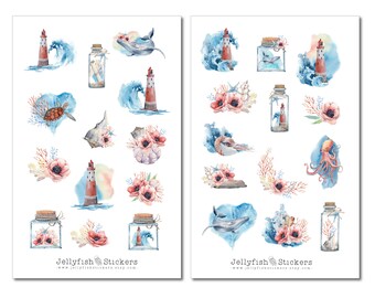 Maritim Watercolor Sticker Set – Aufkleber Meer, Anker, Muscheln, Perfekt Für Journaling & Urlaubs-Erinnerungen