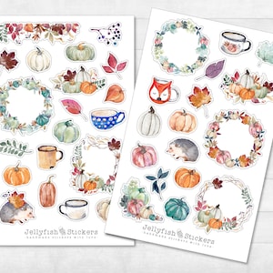 Herbst Sticker Set - Aufkleber, Planer Sticker, Sticker Garten, Herbstblätter, Kürbis, Blätter, Natur, Wald, Igel, Fuchs