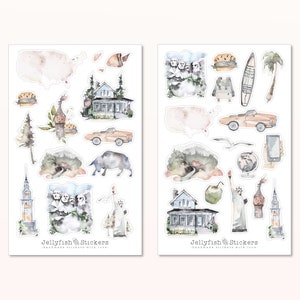 Set di adesivi America - adesivi, adesivi per diario, vacanze adesive, diario di viaggio, viaggio, viaggio, attrazioni, gita in città, Stati Uniti