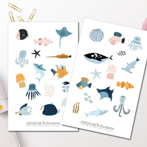 Ensemble d’autocollants pastel de poisson - Autocollant Sea Journal Autocollant Maritime, , Coquillages, Plage, Mer, Vacances, Lac