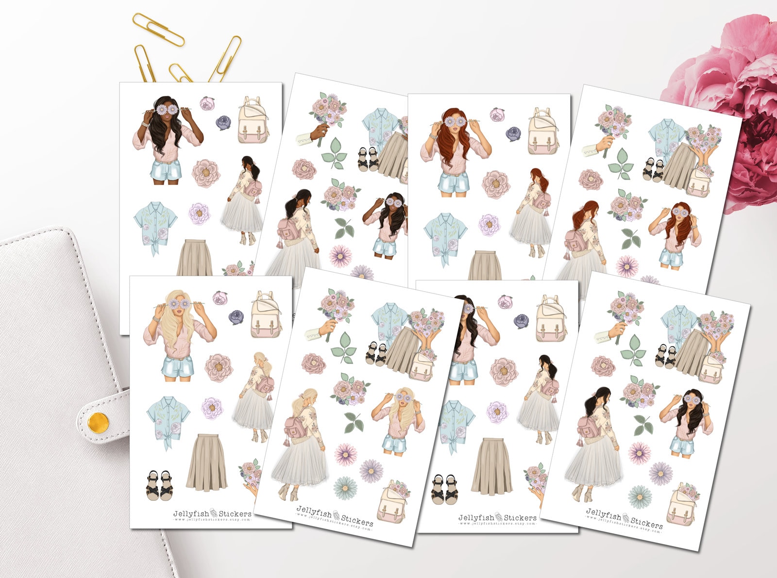 Flower Girls Sticker Set – Florale Aufkleber Fürs Journal, Planer Oder Geschenke