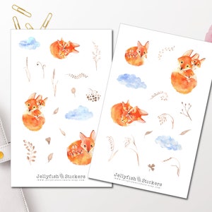 Niedliche Füchse Sticker Set - Süße Aufkleber, Journal Sticker, Tiere Sticker, Planer Sticker, Sticker Fuchs, Wolken Sticker Sheet