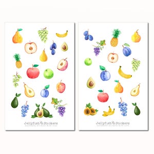 Set di adesivi di frutta - Adesivi per diario, adesivi per planner, frutta, cibo, cucina, estate, ananas, avocado, mela, pera, ciliegia, giardino