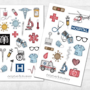 Health Sticker Set - Journal Stickers, Planner Stickers, Stickers Medicine, Doctor, Hospital, Medication, Student, Doctor, Medical Studies