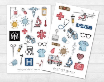 Health Sticker Set - Journal Stickers, Planner Stickers, Stickers Medicine, Doctor, Hospital, Medication, Student, Doctor, Medical Study