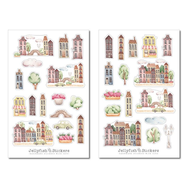 Building House Sticker Houses Sticker Set - Journal Stickers, Planner Stickers, Stickers ...