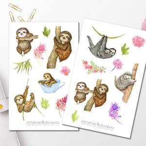 Niedliche Faultiere Sticker Set - Süße Aufkleber Journal Sticker Tiere Sticker Planer Sticker Sticker Faultier, Sticker Floral