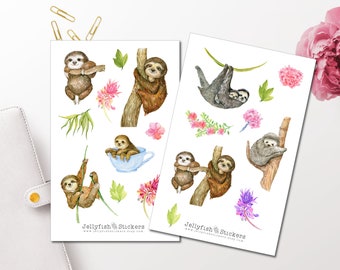 Cute Sloth Sticker Set - Sweet Stickers, Journal Stickers, Animal Stickers, Planner Stickers, Sloth Stickers, Floral Stickers