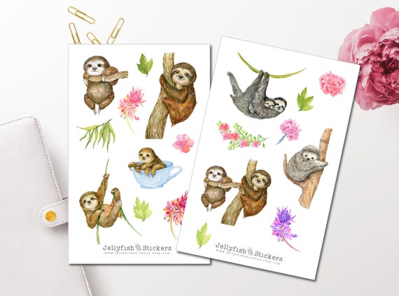 Niedliche Faultiere Sticker Set - Süße Aufkleber Journal Sticker Tiere Sticker Planer Sticker Sticker Faultier, Sticker Floral
