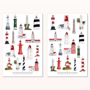 Set adesivi fari - Adesivi mare, adesivi diario, adesivi faro, vacanze, estate, spiaggia, edifici, torre di avvistamento, viaggi
