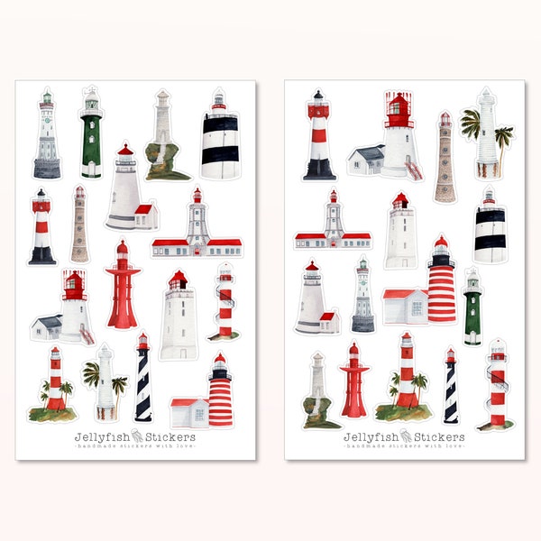 Leuchttürme Sticker Set - Aufkleber Meer, Journal Sticker, Sticker Leuchtturm, Urlaub, Sommer, Strand, Gebäude, Aussichtsturm, Reisen