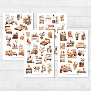 Gemütliches Zuhause Sticker Set - Aufkleber Wohnen, Journal Sticker, Sticker Möbel, Florale Sticker, Sticker Haus, Wohnung, Sticker Sheet