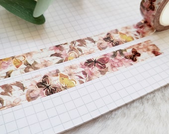 Washi Tape Vintage Schmetterlinge - Kupfer, Blumen, Floral, Schrift, Garten, Rosa