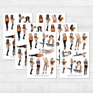 Girls Fashion Autumn Sticker Set - Journal Stickers, Planner Stickers, Stickers Leisure, Hair Colors, Clothing, Halloween, Pumpkin, Cozy