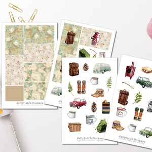 Wandern Sticker Set - Aufkleber Journal Sticker Planer Sticker Sticker Wandern, Urlaub, Reisen, Weltkarte, Landkarte, Zelten, Campen