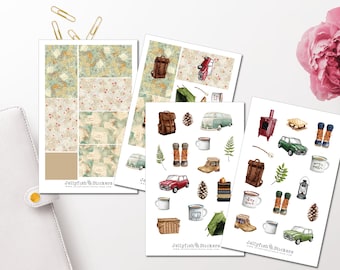 Hiking Sticker Set - Stickers for Journals, Planners, Hiking, Vacation, Travel, World Map, Map, Camping