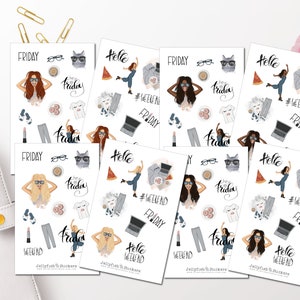 Ensemble d’autocollants du week-end pour filles - Autocollants de journal Autocollants de planificateur Autocollants de filles Autocollants Fête, Feuille d’autocollants du vendredi