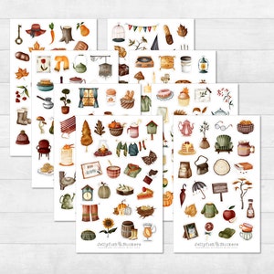 Conjunto de pegatinas de otoño: pegatinas, pegatinas de diario, pegatinas para el hogar, acogedor, artículos, hornear, pasteles, ropa, mini, hoja de pegatinas