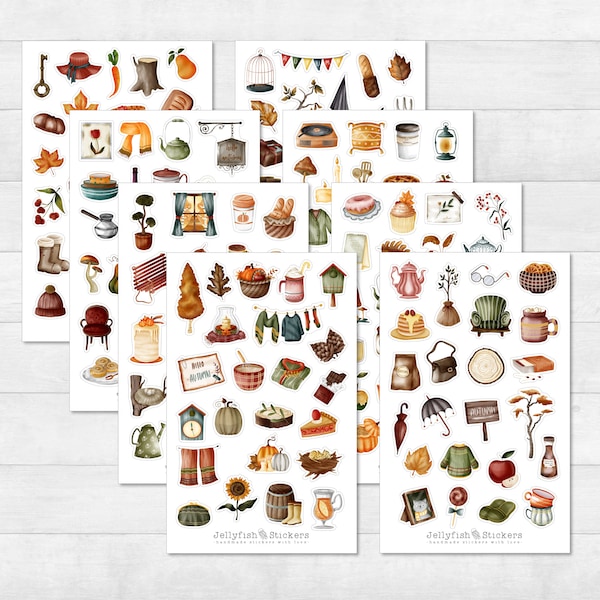 Herbst Sticker Set - Aufkleber, Journal Sticker, Sticker Zuhause, Gemütlich, Gegenstände, Backen, Kuchen, Kleidung, Mini, Sticker Sheet