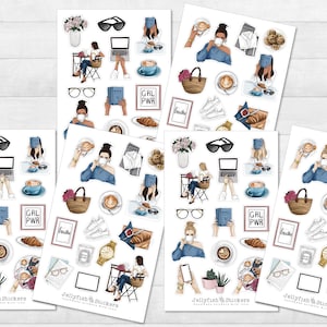 Set di adesivi per caffè per ragazze - Adesivi per diario, adesivi per agenda, adesivi moda, tempo libero, lettura, caffetteria, Girlboss, colori dei capelli, casa, accogliente