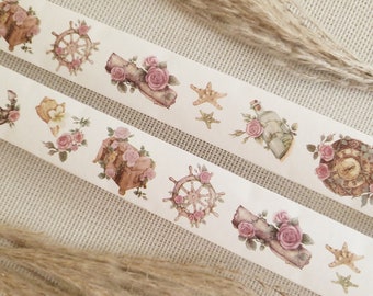 Design Washi Tape Treasures - Roses, Sea, Nautical, Ship, Compass, Chest, Steering Wheel, Holiday, Scrapbooking, Crafting, Adhesive Tape, Material
