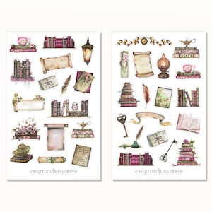 Boeken Vintage stickerset - stickers, dagboekstickers, plannerstickers, leesstickers, bibliotheek, leeskamer, veer, brieven, schrijven