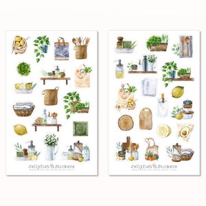 Conjunto de adesivos de cozinha sustentável - livro de receitas de adesivos, adesivo de diário, culinária, receitas, vegetais, frutas, saudável, sustentável, armazenamento, madeira