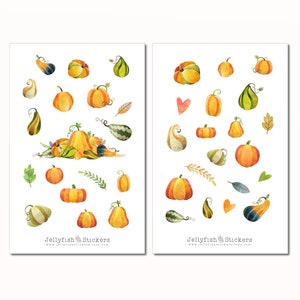 Pumpkins Sticker Set - Journal Stickers, journal stickers, planner stickers, autumn, Halloween, food, cooking, vegetables Sticker Sheet