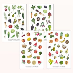 Set adesivi frutta e verdura - Adesivi per diario, adesivi, adesivi cucina, ricette, cibo e bevande, cucina, libro di cucina, giardino, mercato, ambiente