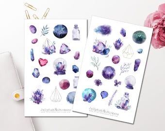 Crystals Sticker Set - Sticker Journal Sticker Planner Sticker Sticker Magic, Diamond, Crystal, Spell, Witch, Wizard Sticker Sheet