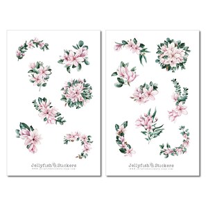 Magnolien & Eukalyptus Sticker Set – 2 Bögen Journal Sticker – Für Bullet Journal, Planner & Scrapbooking