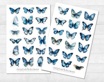 Blue Butterflies Sticker Set - Journal Stickers, Planner Stickers, Insects, Nature, Garden, Spring, Summer, Park, Plants, Flowers