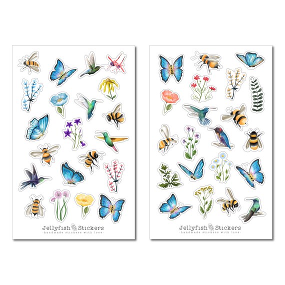 Motten & Blumen Sticker Set – 2 Bögen (18x11 Cm), Mattes Papier, Für Journal, Planer & Scrapbooking