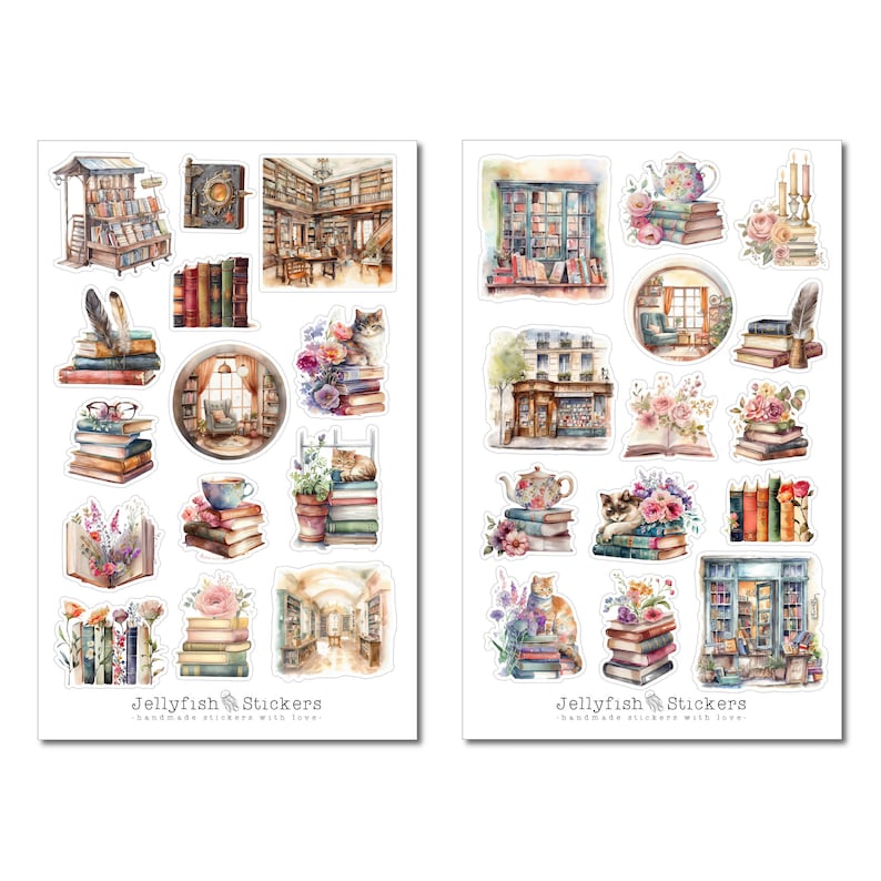 Books Sticker Set Books Floral Sticker Set - Stickers, Journal Stickers, Planner Stickers ...