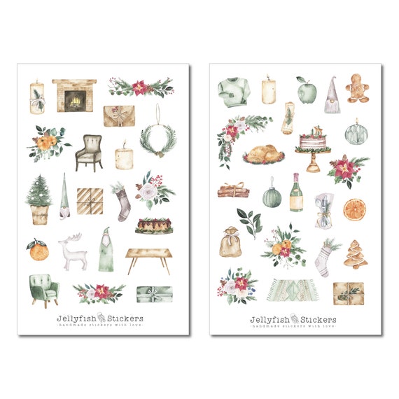 Weihnachts-Sticker Set – 2 Bögen, Für Journal, Planer, Winter- Und Feiertagsmotive