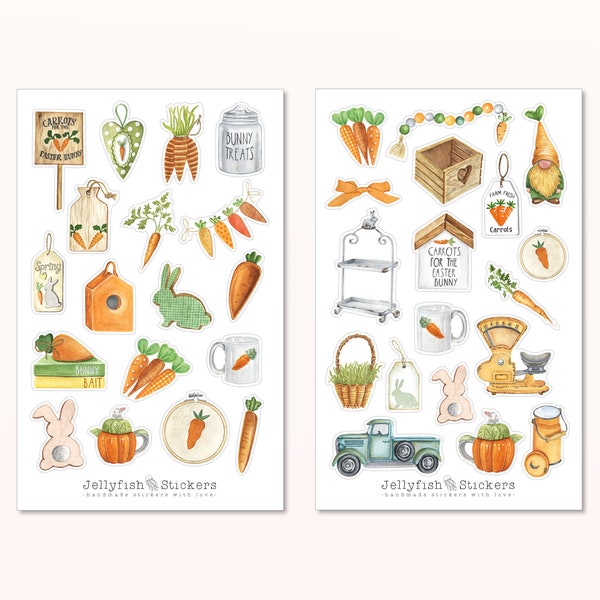 Ostern Sticker Set - Planer Sticker, Journal Sticker, Garten, Pflanzen, Möhren, Frühling, Gegenstände, Elemente, Zuhause, gemütlich, Küche