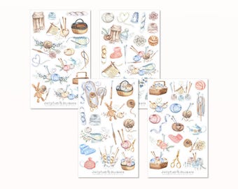 Knitting and Crochet Sticker Set - Stickers, Journal, Planner, Cozy, Home, Hobby, Handicraft, Wool, Yarn, Knitting Needles, Winter