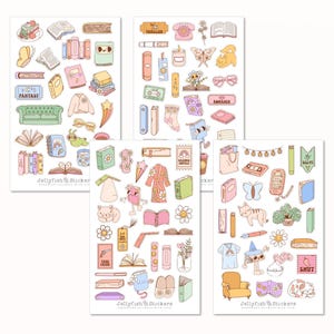 Retro Books Sticker Set - stickers, dagboekstickers, leesstickers, boek, huis, hobby, boekenwurm, schattig, pastel, gezellig