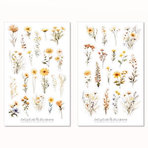 Wildblumen gelb Sticker Set - Florale Aufkleber, Planer Sticker, Sticker Pflanzen, Sticker Blumen, bunte Blumen, Aufkleber, Garten, Natur