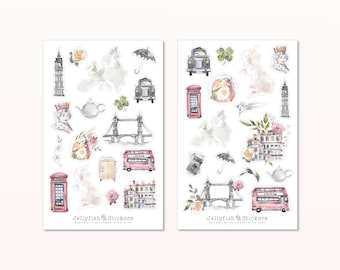 Set de pegatinas de Inglaterra: pegatinas para diarios, pegatinas de vacaciones, diarios de viaje, viajes, turismo, escapadas urbanas, Europa, Londres