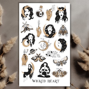 Astrologie Stickervel - Stickers, Magie, Spreuken, Heksenboek, Meisje, Spreukenboek, Magisch, Maan, Sterren, Planeten, Motten, Insecten