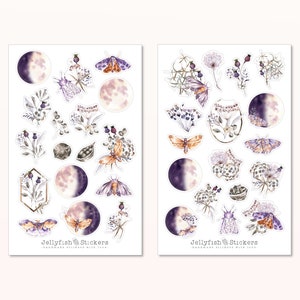 Motten Sticker Set - Journal Sticker, Planer Sticker, Insekten, Natur, Bunte Sticker, Sticker Sheet, Sticker Mond, Pflanzen, Nacht, Blumen