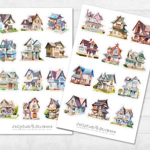 Set adesivi case - Adesivi diario, adesivi pianificatore, decalcomanie, adesivi Casa, Edificio, Città, Villaggio, Strada, Paesaggio, Colorato