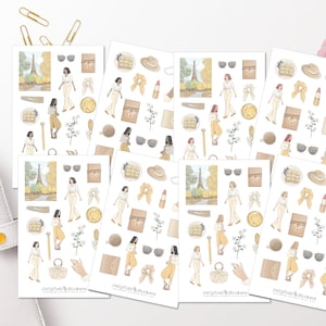 Conjunto de adesivos para meninas Paris - adesivos, adesivos para diário, adesivos para planejador, adesivos para meninas, moda, primavera, verão, férias, folha de adesivos de viagem