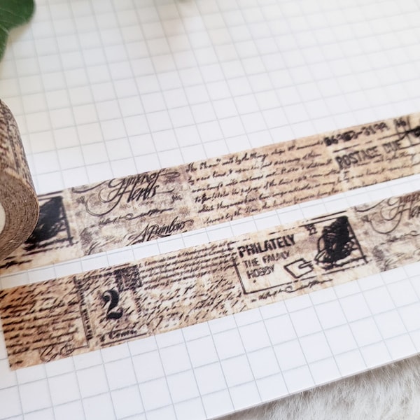 Washi Tape Vintage - flou, poste, carte postale, timbre, timbre, vieux, beige, marron